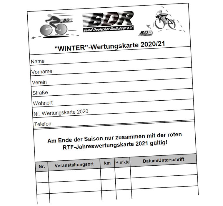 Am Wochenende Start der Winter-Saison der Breitenradsportler - Winter-Wertungskarte online